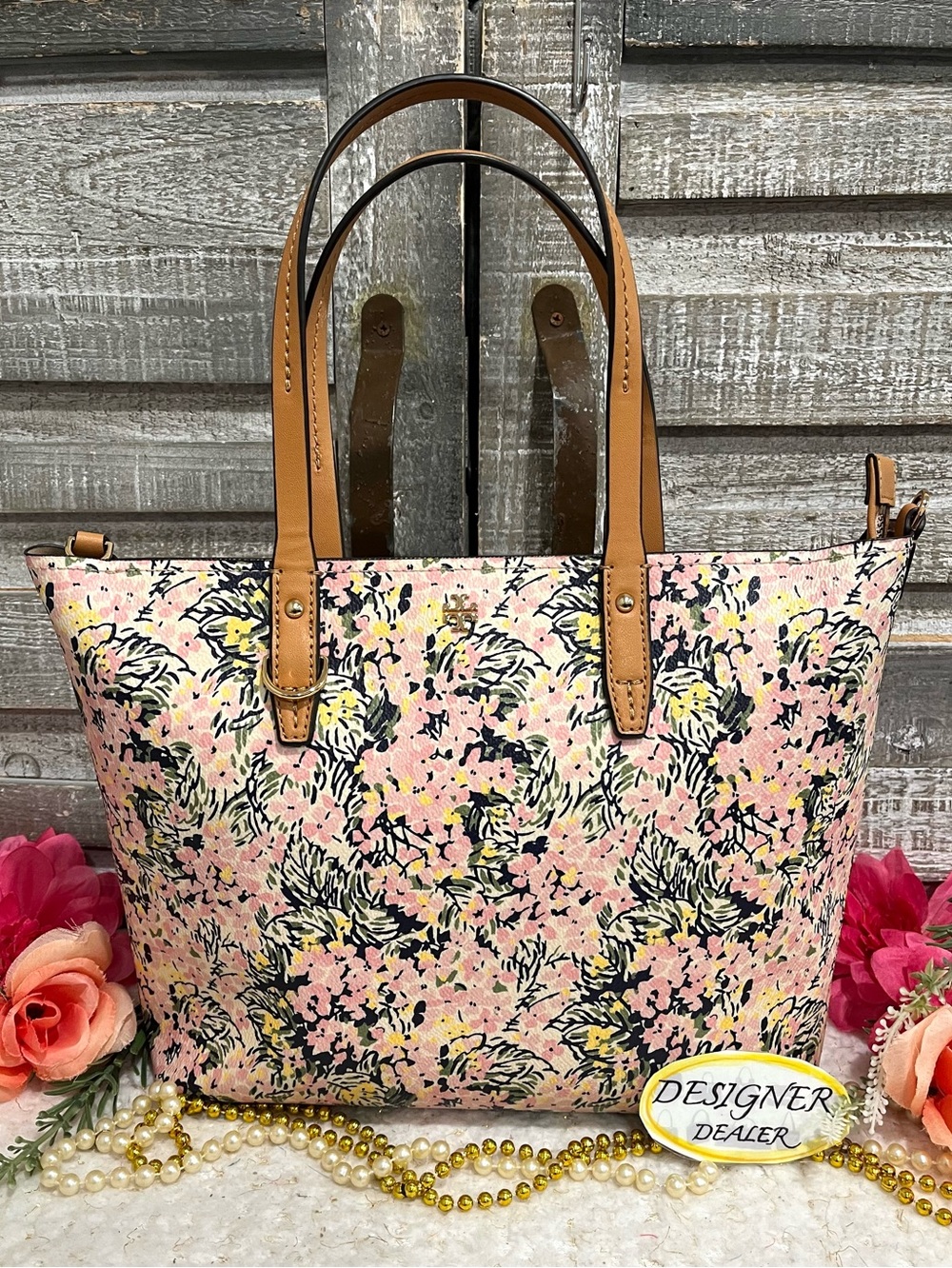 TORY BURCH Kerrington Small Zip Floral Field Tote VGC!
